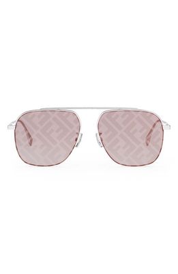 The Fendi Travel 57mm Geometric Sunglasses in Shiny Palladium /Bordeaux