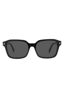 The FF Fendi 57mm Geometric Sunglasses in Shiny Black /Smoke