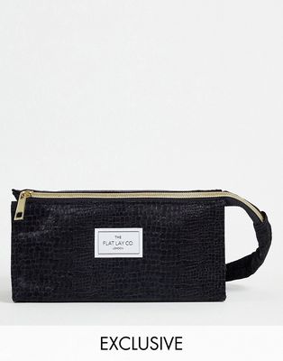 The Flat Lay Co. X ASOS EXCLUSIVE Open Flat Makeup Box Bag in Black Croc