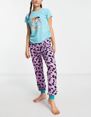 The Flintstones Betty and Wilma pajama set in purple and teal