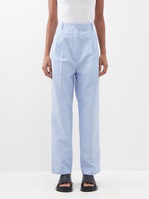 The Frankie Shop - Bea Pinstriped Tailored Trousers - Womens - White Blue