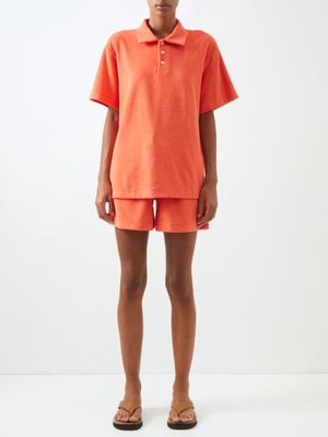 The Frankie Shop - Cairo Cotton-blend Terry Polo Shirt And Shorts Set - Womens - Neon Orange