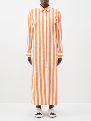 The Frankie Shop - Cala Striped Cotton-poplin Shirt Dress - Womens - Orange White