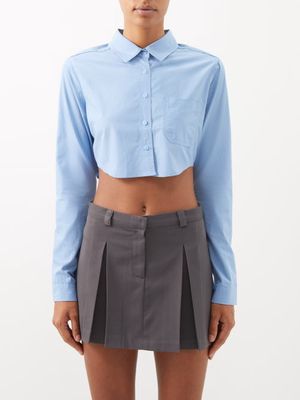 The Frankie Shop - Eiko Cropped Cotton-poplin Shirt - Womens - Blue