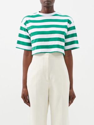 The Frankie Shop - Karina Striped Cotton-jersey Cropped Top - Womens - Green White