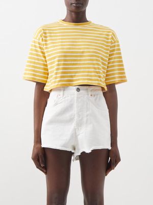 The Frankie Shop - Karina Striped Cotton-jersey Cropped Top - Womens - Yellow White