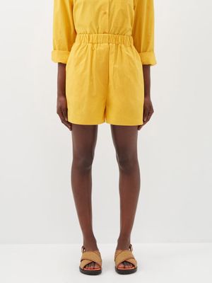 The Frankie Shop - Lui Elasticated-waist Cotton-shirt Shorts - Womens - Yellow Gold