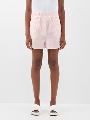 The Frankie Shop - Lui Organic Cotton-poplin Boxer Shorts - Womens - Pink White