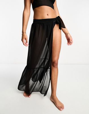 The Frolic almandine textured maxi sarong in black - part of a set