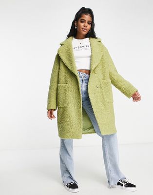 The Frolic faux shearling pea coat in sage green