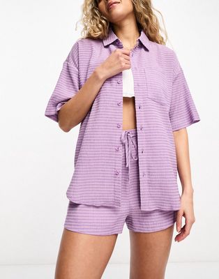 The Frolic Hassiuma short sleeve beach shirt in lilac textured gingham - part of a set-Purple