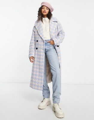 The Frolic houndstooth longline coat in blue