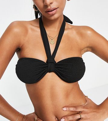 The Frolic knot halter bikini top in black texture