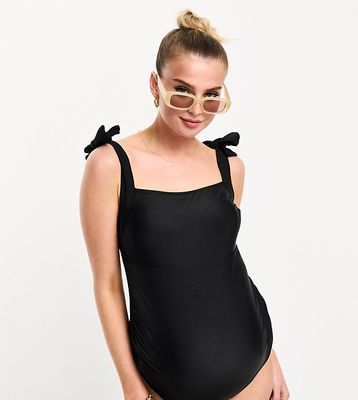 The Frolic Maternity jade tie strap gathered bust swimsuit in black