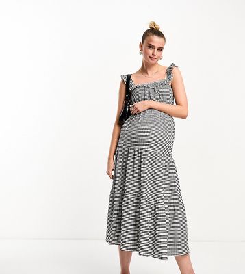 The Frolic Maternity tiered beach skirt in black and white gingham - part of a set-Purple