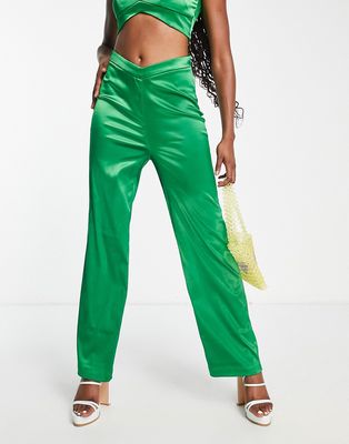 The Frolic notch detail satin pants in jade green - part of a set