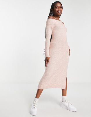 The Frolic off-shoulder knit midi dress in pink heather