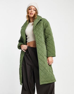 The Frolic oversized collar quilted coat in khaki-Green