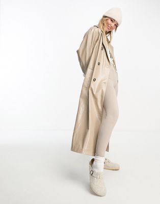 The Frolic patent faux leather trench coat in taupe-Brown