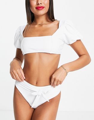 The Frolic Penelope puff sleeve bikini top in white