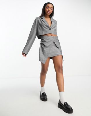 The Frolic pinstripe button detail tailored mini skirt in gray - part of a set