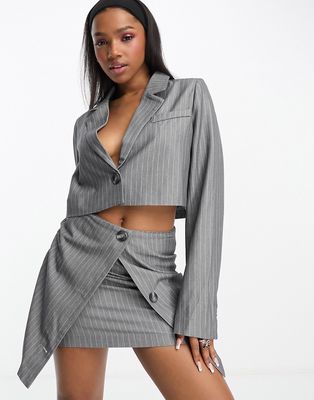 The Frolic pinstripe cropped tailored blazer in gray - part of a set
