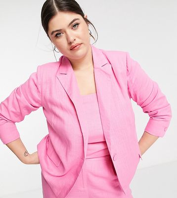The Frolic Plus linen oversized suit blazer in bright pink