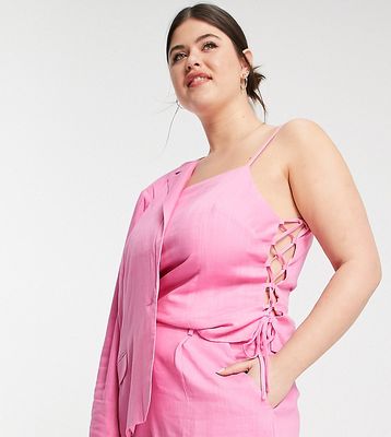 The Frolic Plus linen tie-back detail cami top in bright pink