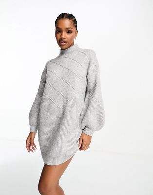 The Frolic pointelle detail balloon sleeve sweater dress in soft gray
