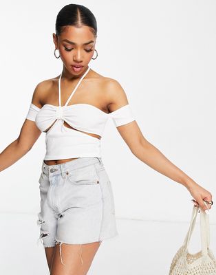 The Frolic ribbed strap detail cut out top in white