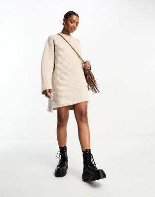 The Frolic soft oversized high neck sweater dress in cream-White