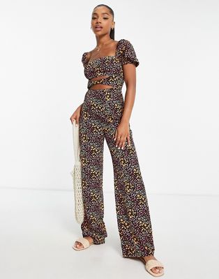 The Frolic square neck tea jumpsuit in ditsy floral-Multi