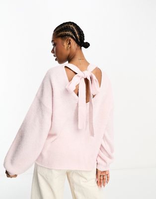 The Frolic super soft bow-back puff sleeve sweater in soft pink