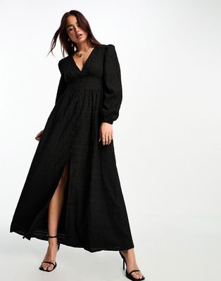 The Frolic textured plunge neck maxi dress in black