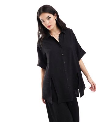 The Frolic Vanora relaxed slit detail beach shirt in black - part of a set