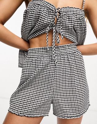 The Frolic zircon high waist shirred shorts in black and white textured gingham - part of a set-Multi