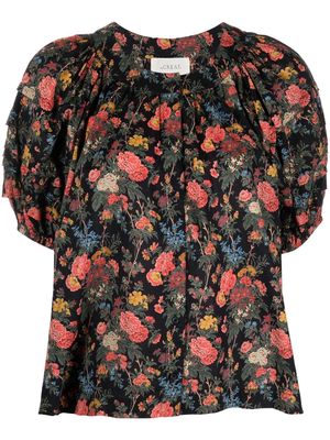The Great. floral-print puff-sleeve blouse - Black