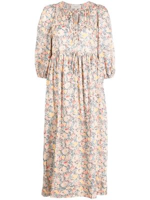 The Great. gathered floral midi dress - Neutrals