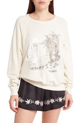 THE GREAT. Scenic Cotton Graphic Sweatshirt in Washed White