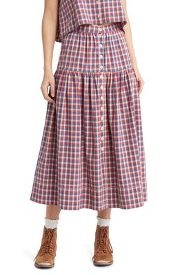 THE GREAT. The Boating Midi Skirt in Picnic Plaid