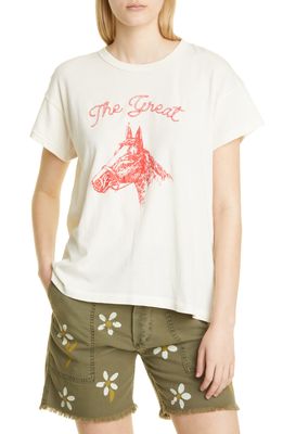THE GREAT. The Boxy Stallion Graphic Tee in Washed White
