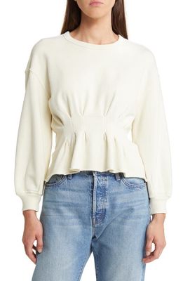 THE GREAT. The Corset Cotton Sweatshirt in Washed White