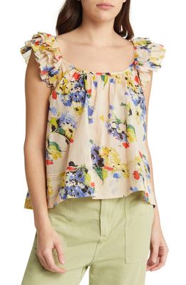 THE GREAT. The Dove Print Ruffle Cotton Top in Bright Grove Floral