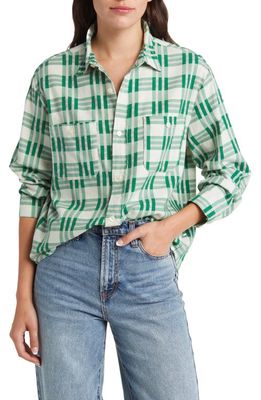 THE GREAT. The Harbor Plaid Shirt in Bright Green Pioneer Plaid