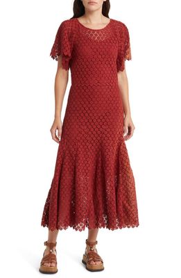 THE GREAT. The Harmony Cotton Lace Dress in Garnet