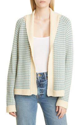 THE GREAT. The Minicheck Lodge Shawl Collar Cardigan in Morning Sky