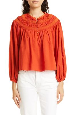 THE GREAT. The Picturesque Lace Yoke Top in Tabasco