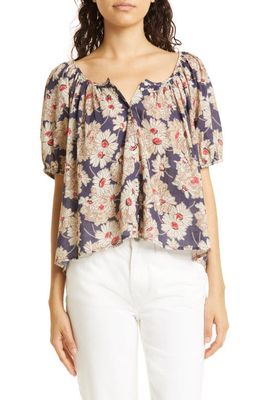 THE GREAT. The Porch Floral Cotton Top in Prairie Bloom Floral