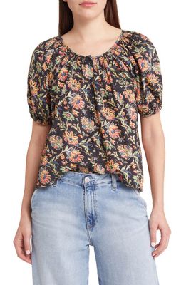 THE GREAT. The Porch Floral Print Top in Black Paisley Floral