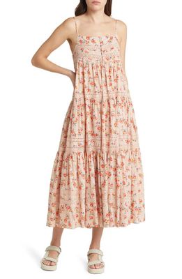 THE GREAT. The Serenade Floral Tiered Cotton Dress in Pale Pink Kerchief Rose Print